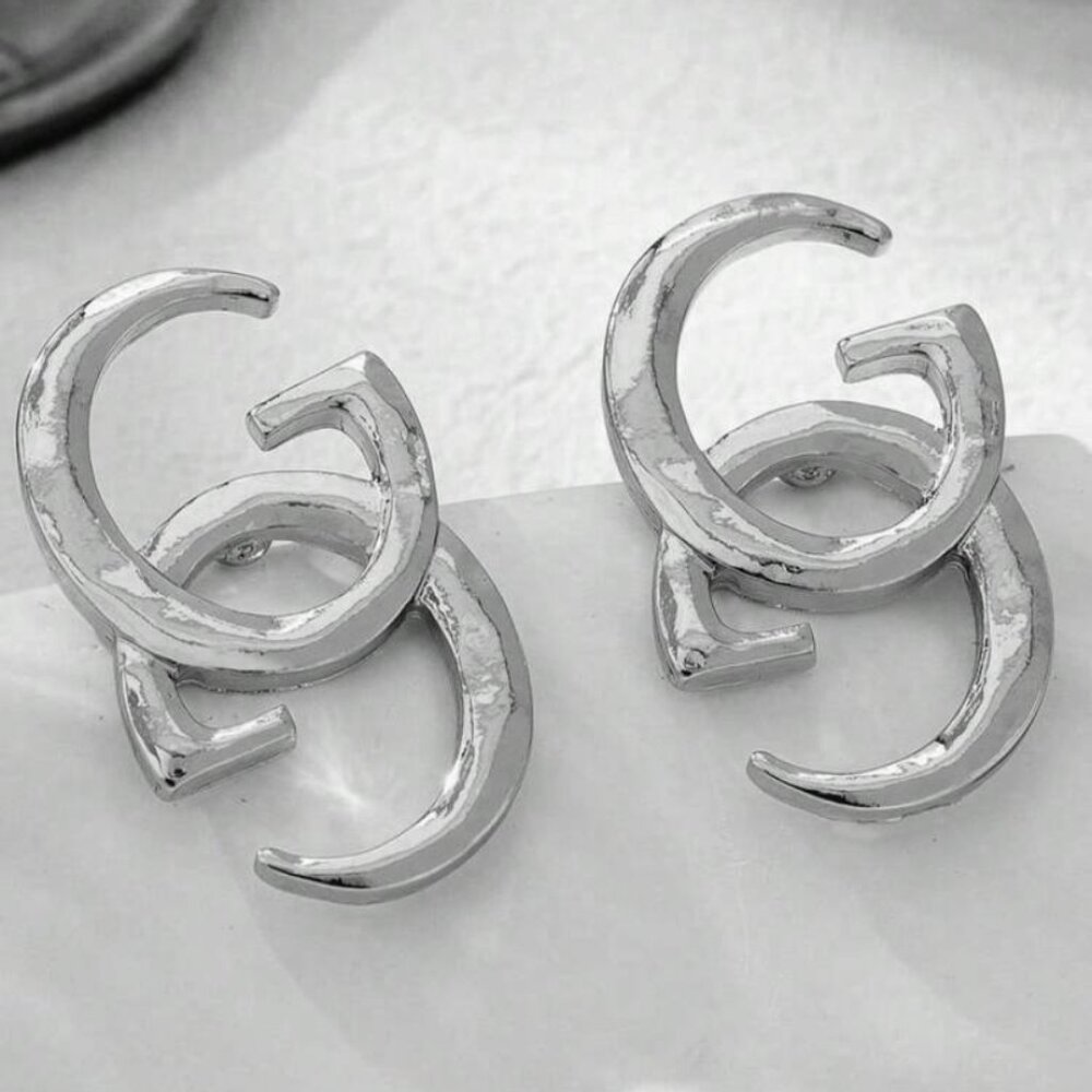 Inspired G Shiny Silver Double G Link Earrings